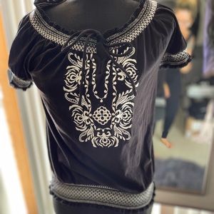 Black and white shirt with metallic thread throughout